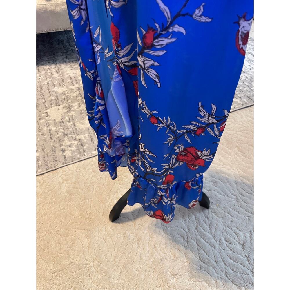 Lobo Rosa Blue Floral Maxi Kimono Duster M Double Flutter Sleeve Ruffle Hem Boho - Picture 4 of 7
